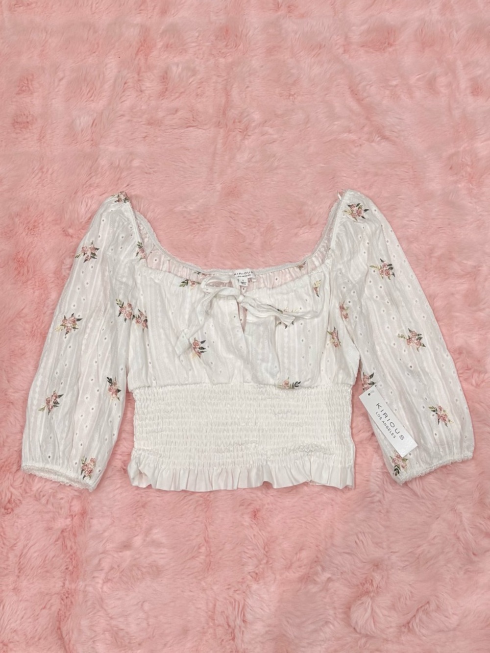 Kirious Floral White Peasant Blouse